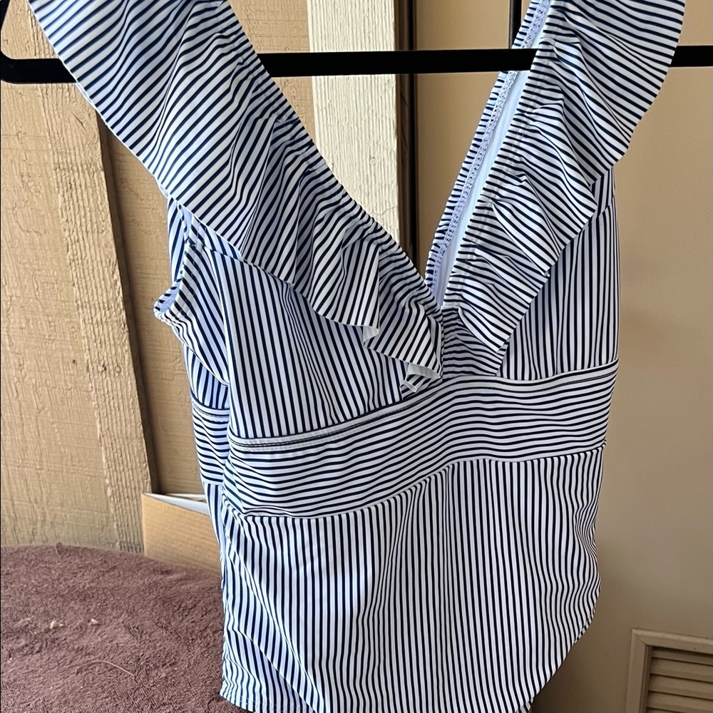 Blue White Striped Bathing Suit